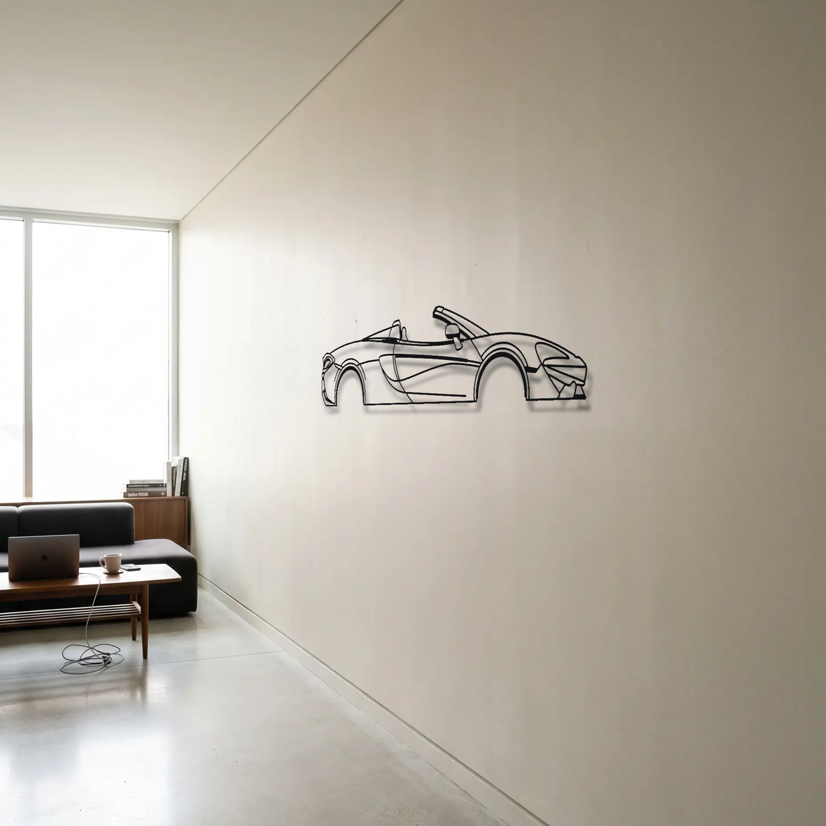 McLaren 570S Spider metal wall art room scene