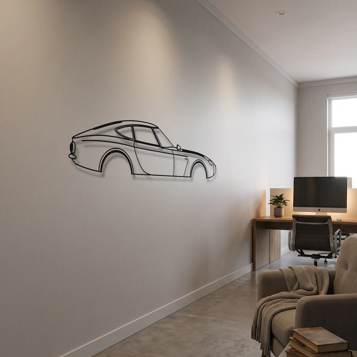 Toyota 2000GT metal wall art room scene