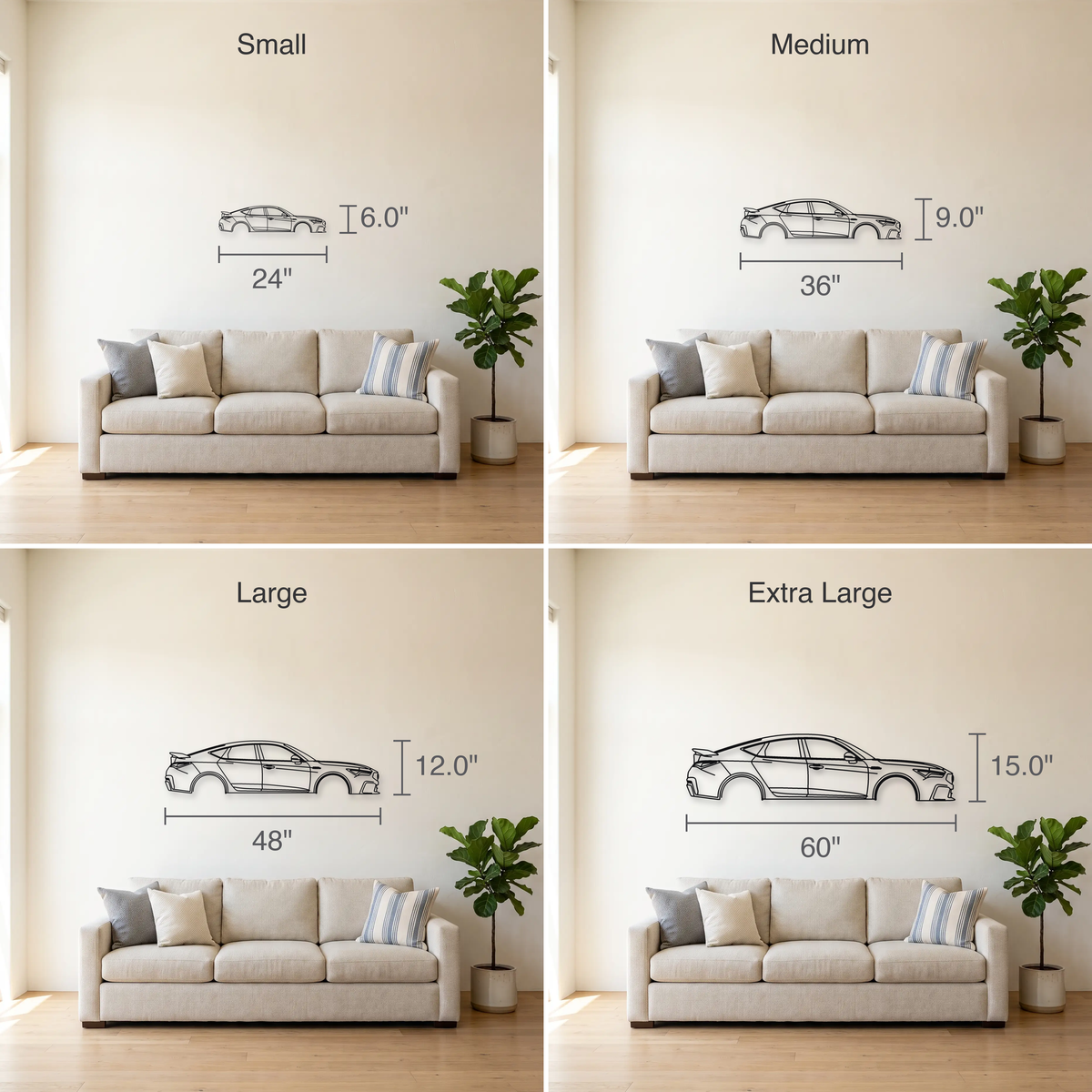 Acura Integra Type S DE5 size guide — all four sizes to scale