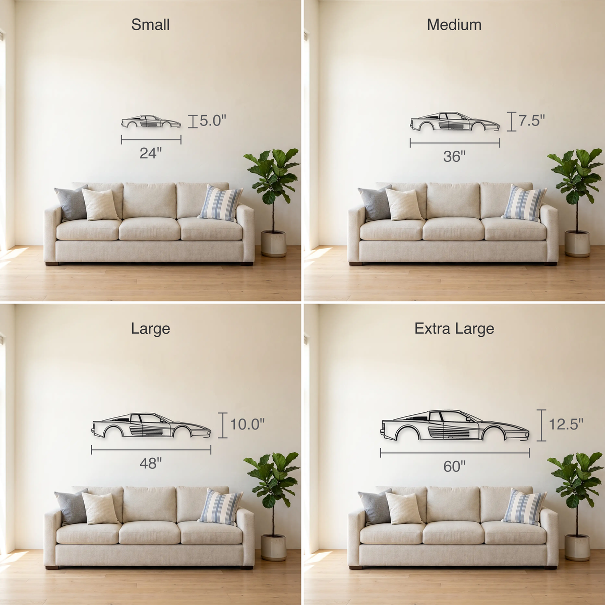 Ferrari 512 TR size guide — all four sizes to scale