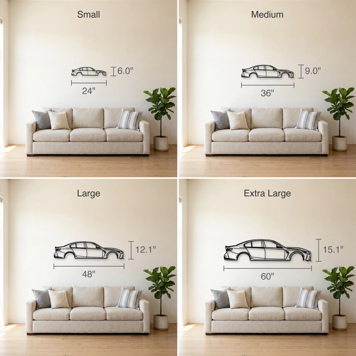 2023- BMW M3 CS G80 size guide — all four sizes to scale