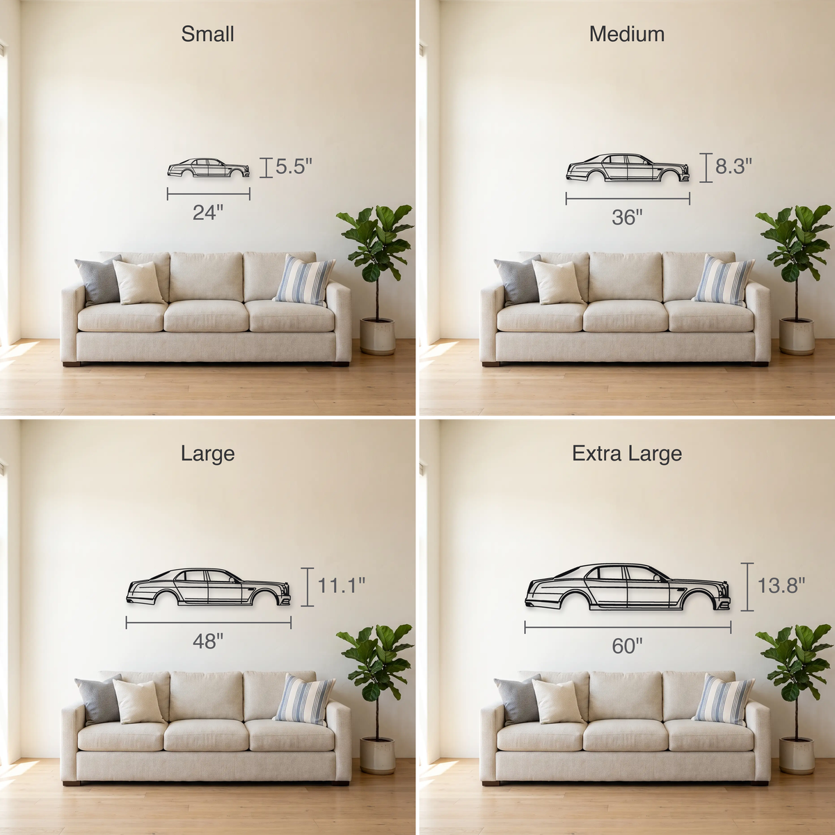 2015-20 Bentley Mulsanne Speed size guide — all four sizes to scale