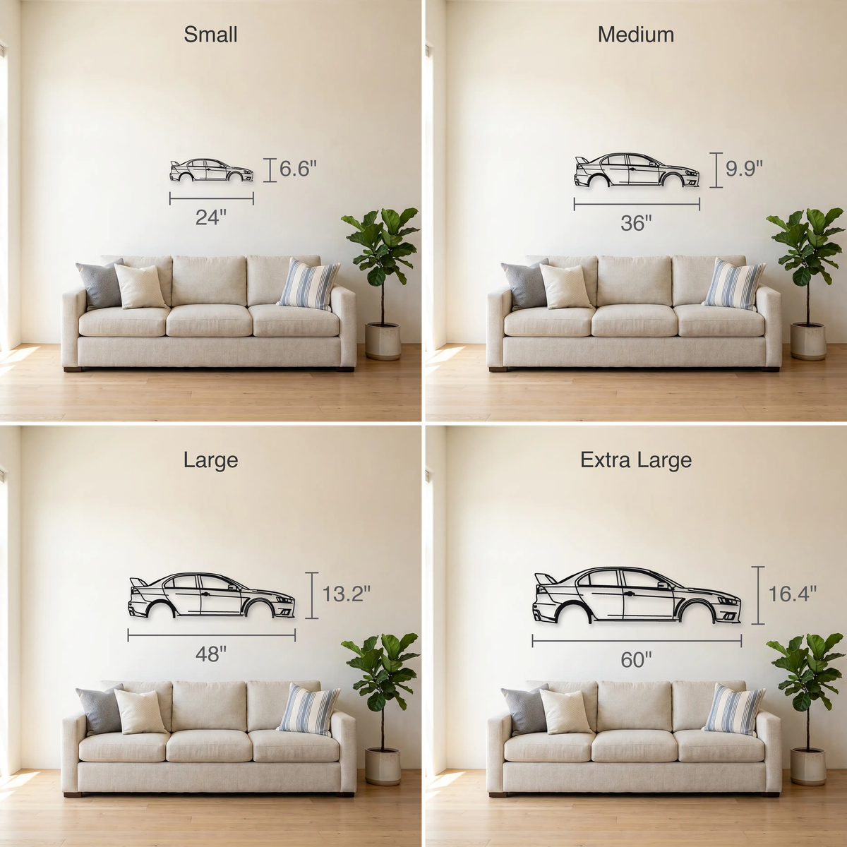 2015 Mitsubishi Lancer Evolution X Final Edition CZ4A size guide — all four sizes to scale