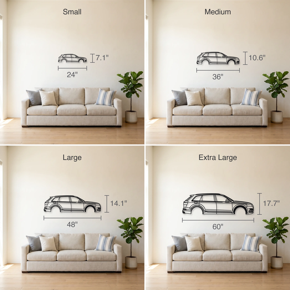 2017- Audi SQ7 / SQ8 4M size guide — all four sizes to scale