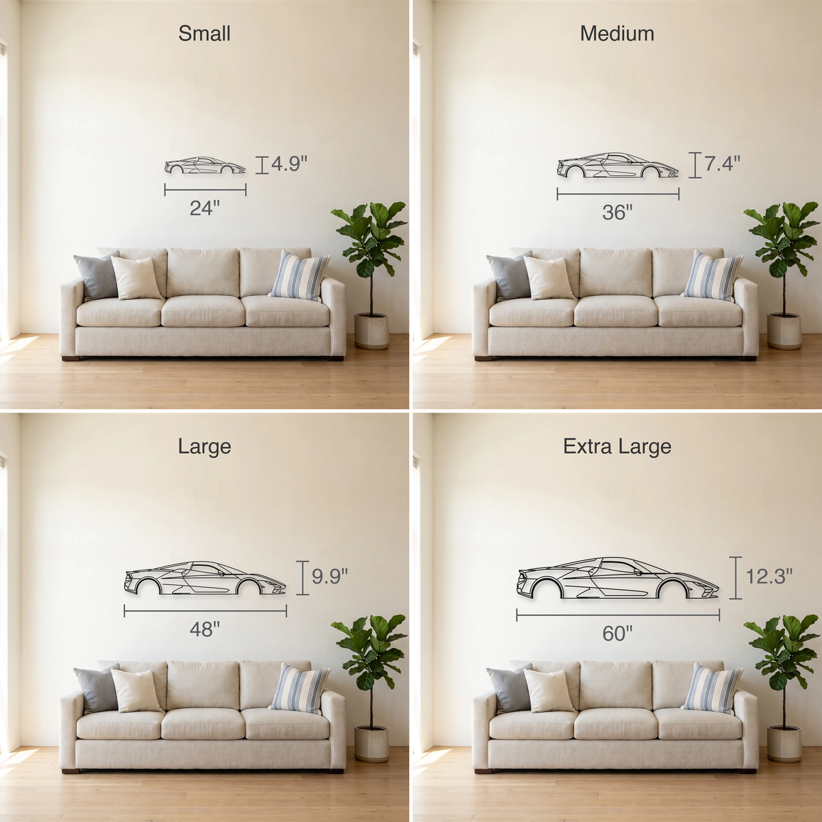 SSC Tuatara size guide — all four sizes to scale