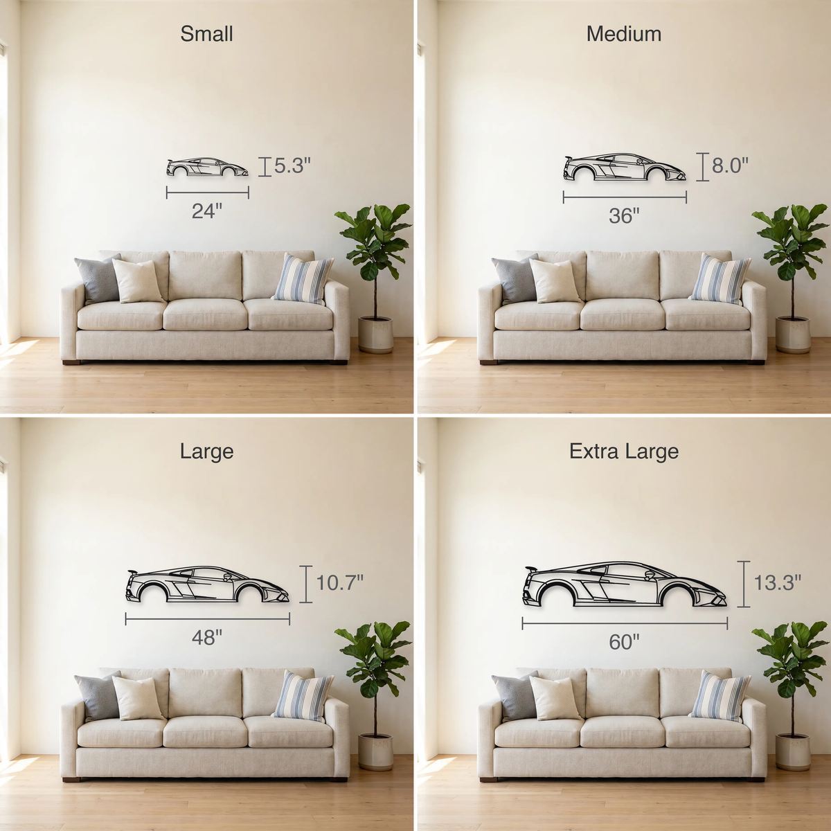 2013-14 Lamborghini Gallardo Squadra Corse LP570-4 size guide — all four sizes to scale