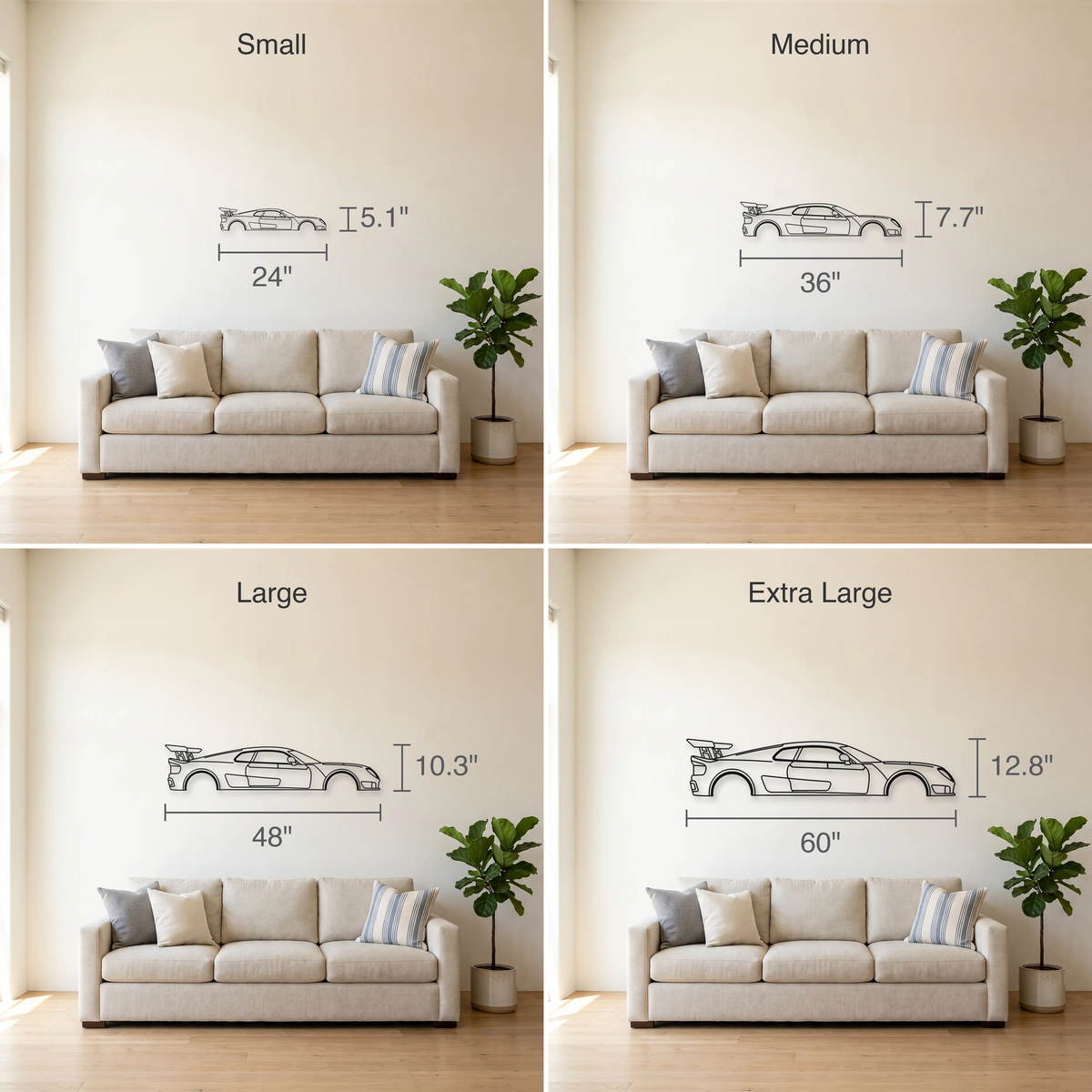 Noble M400 size guide — all four sizes to scale