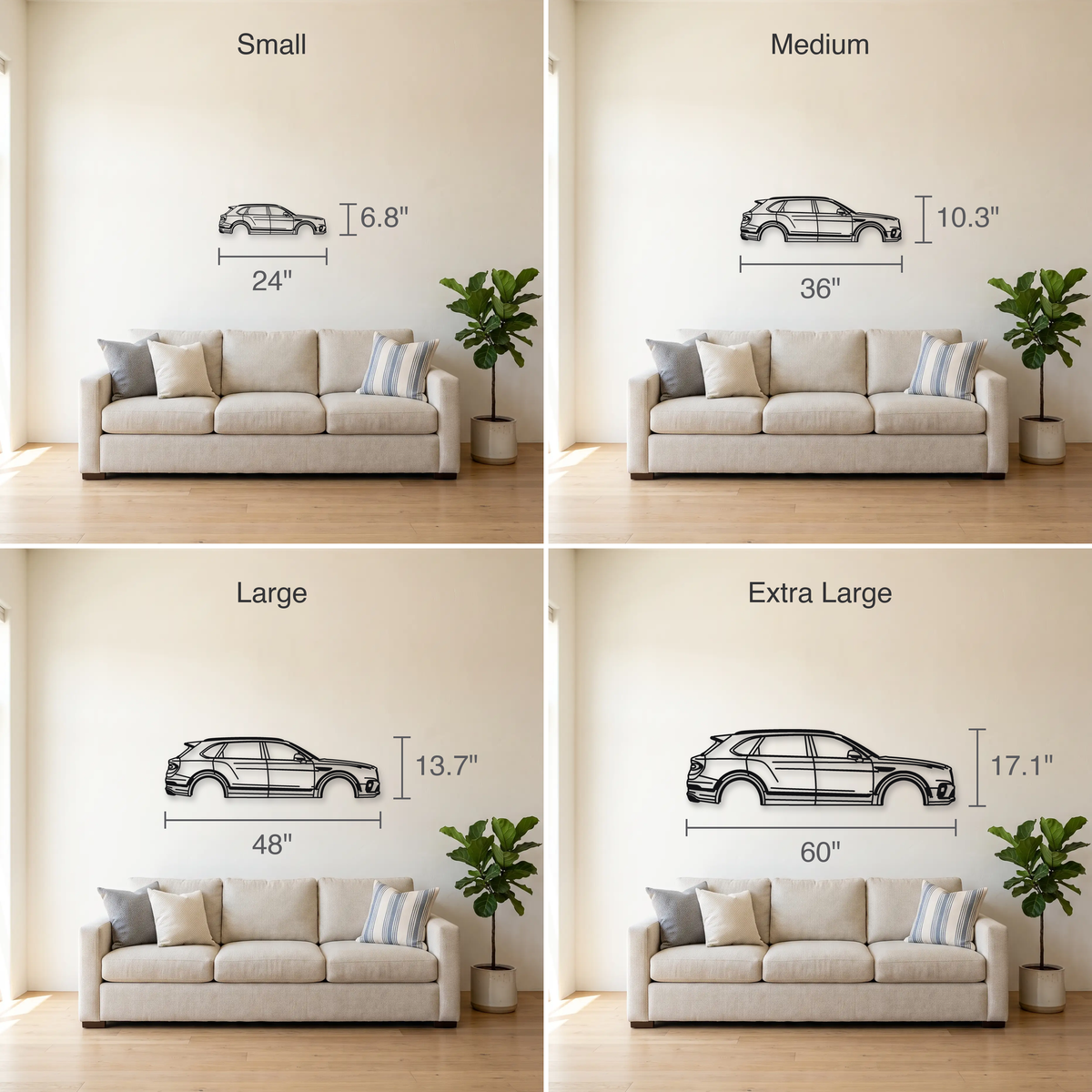 2020- Bentley Bentayga Speed size guide — all four sizes to scale