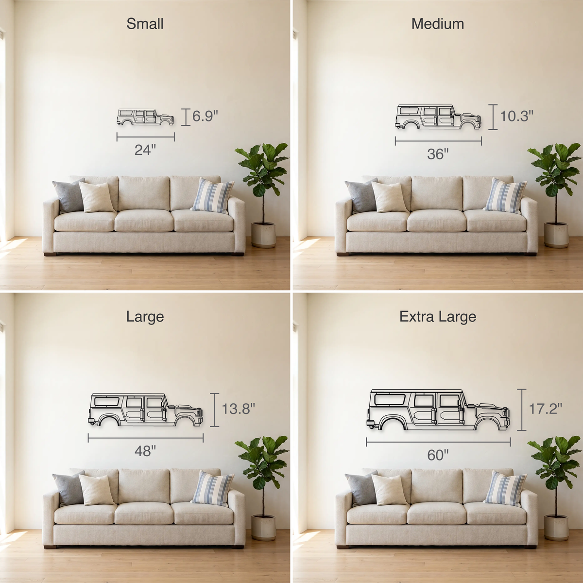Hummer H1 size guide — all four sizes to scale