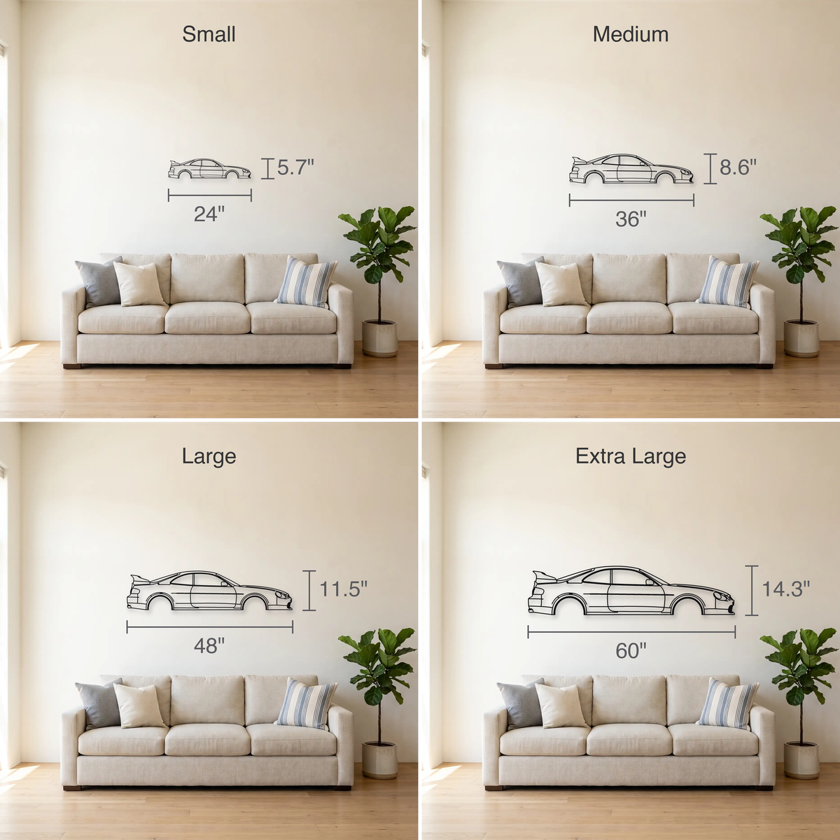 Toyota Celica GT-Four ST205 size guide — all four sizes to scale