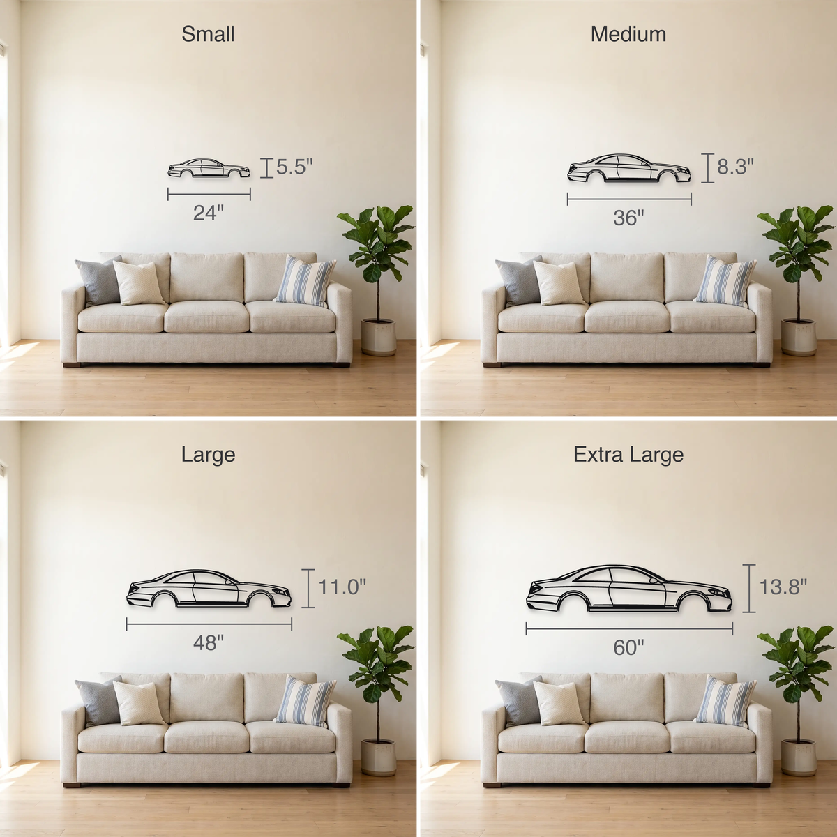 2007-14 Mercedes-AMG CL 63 / CL 65 AMG C216 size guide — all four sizes to scale