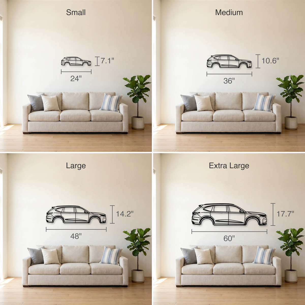 2022- Acura MDX Type S size guide — all four sizes to scale