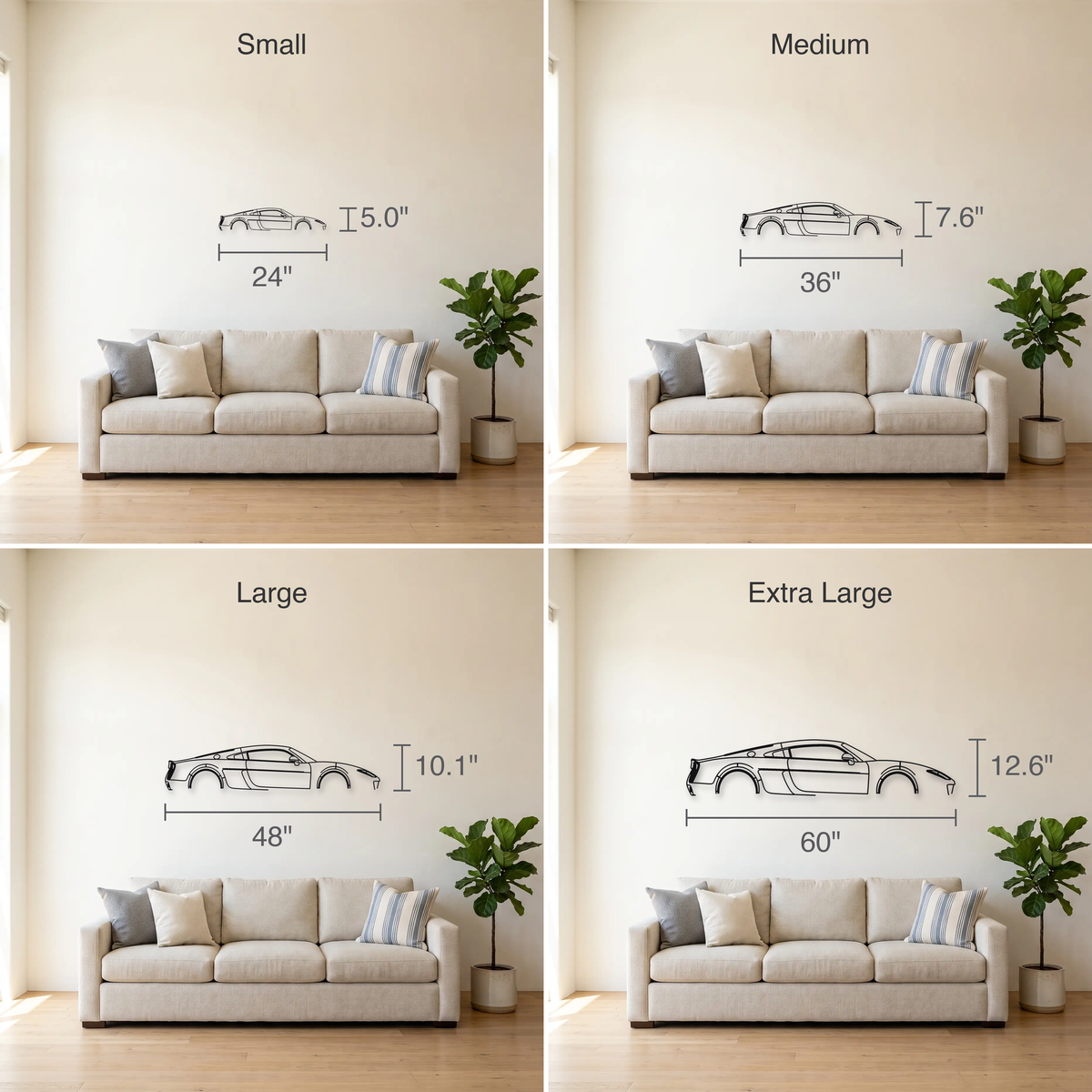 Noble M600 size guide — all four sizes to scale