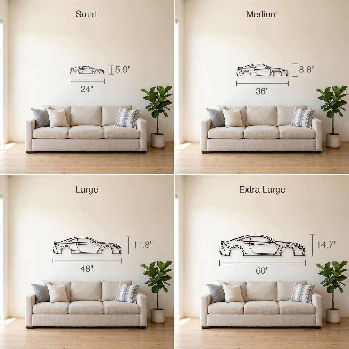Lexus RC F size guide — all four sizes to scale