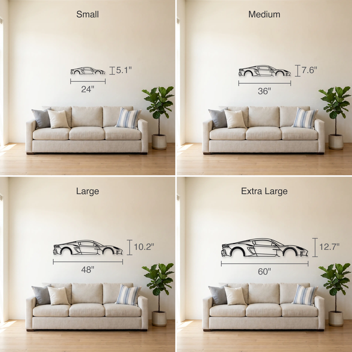 2024- Maserati MC20 GT2 Stradale size guide — all four sizes to scale
