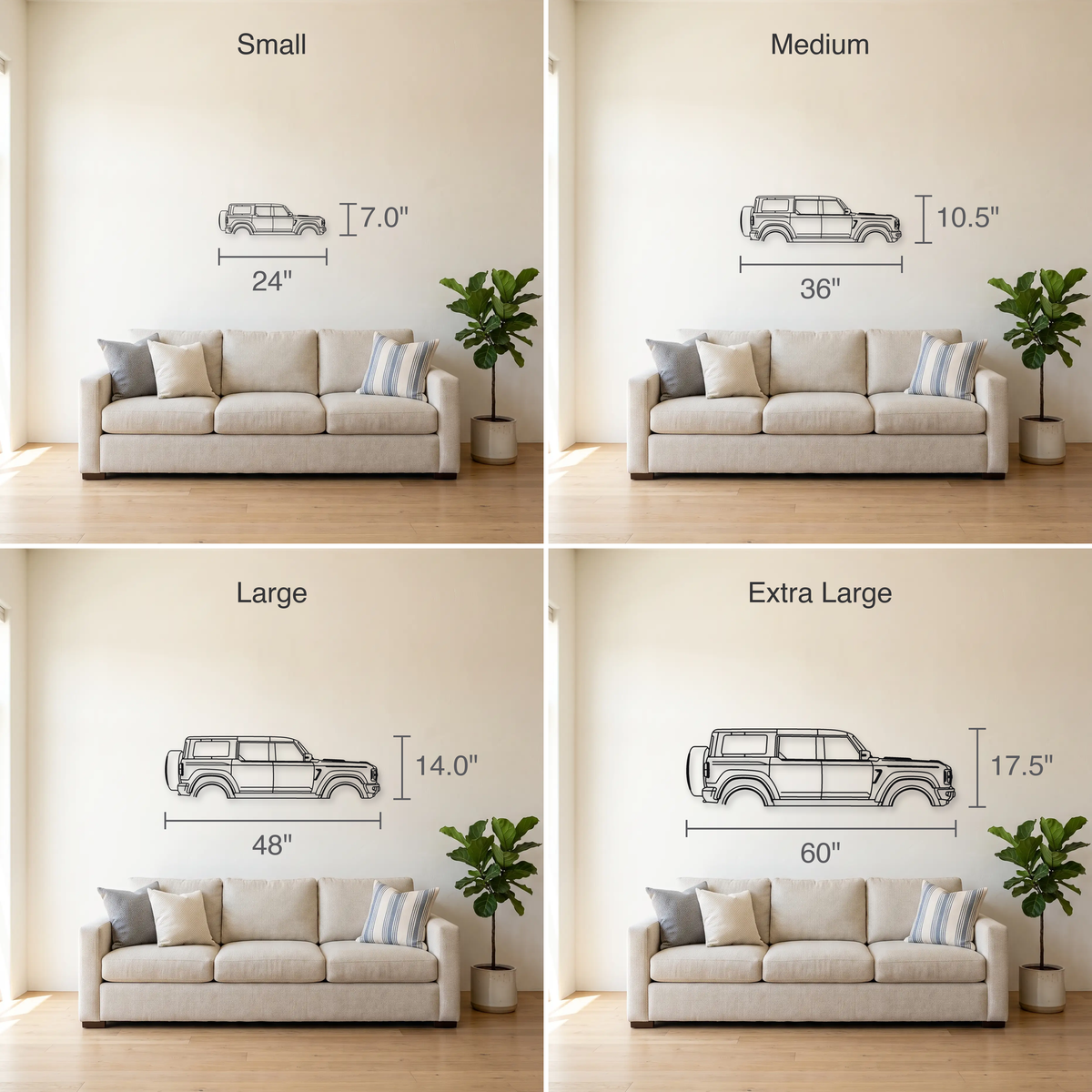 Ford Bronco Raptor size guide — all four sizes to scale