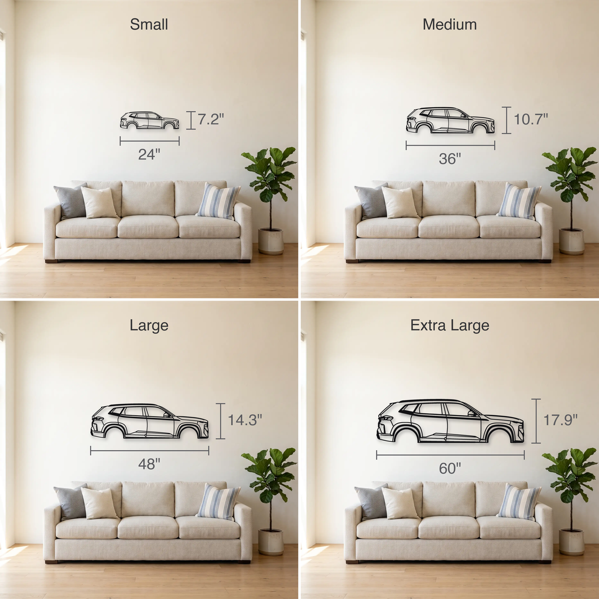 2024- BMW XM Label Red G09 size guide — all four sizes to scale