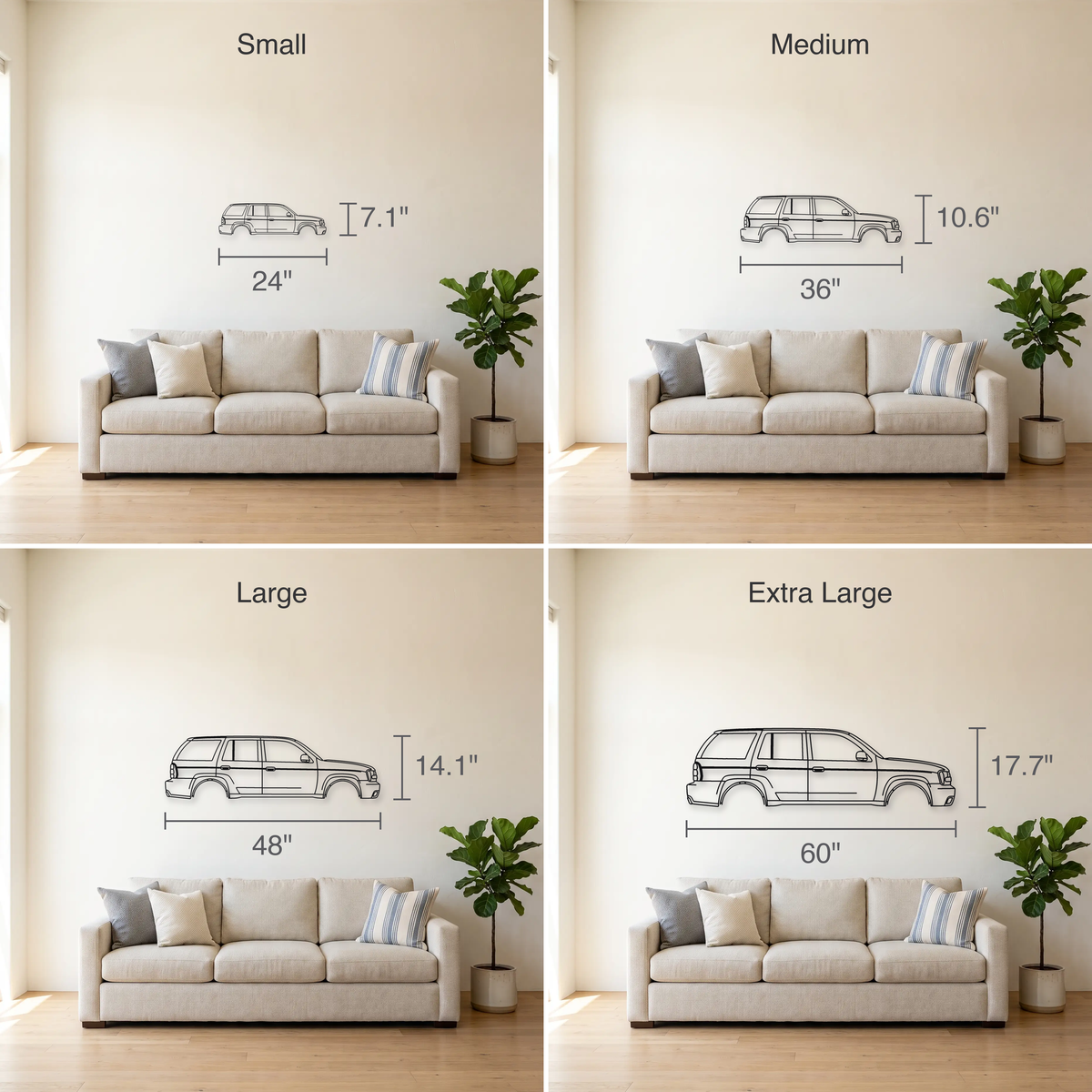 Chevrolet TrailBlazer SS size guide — all four sizes to scale