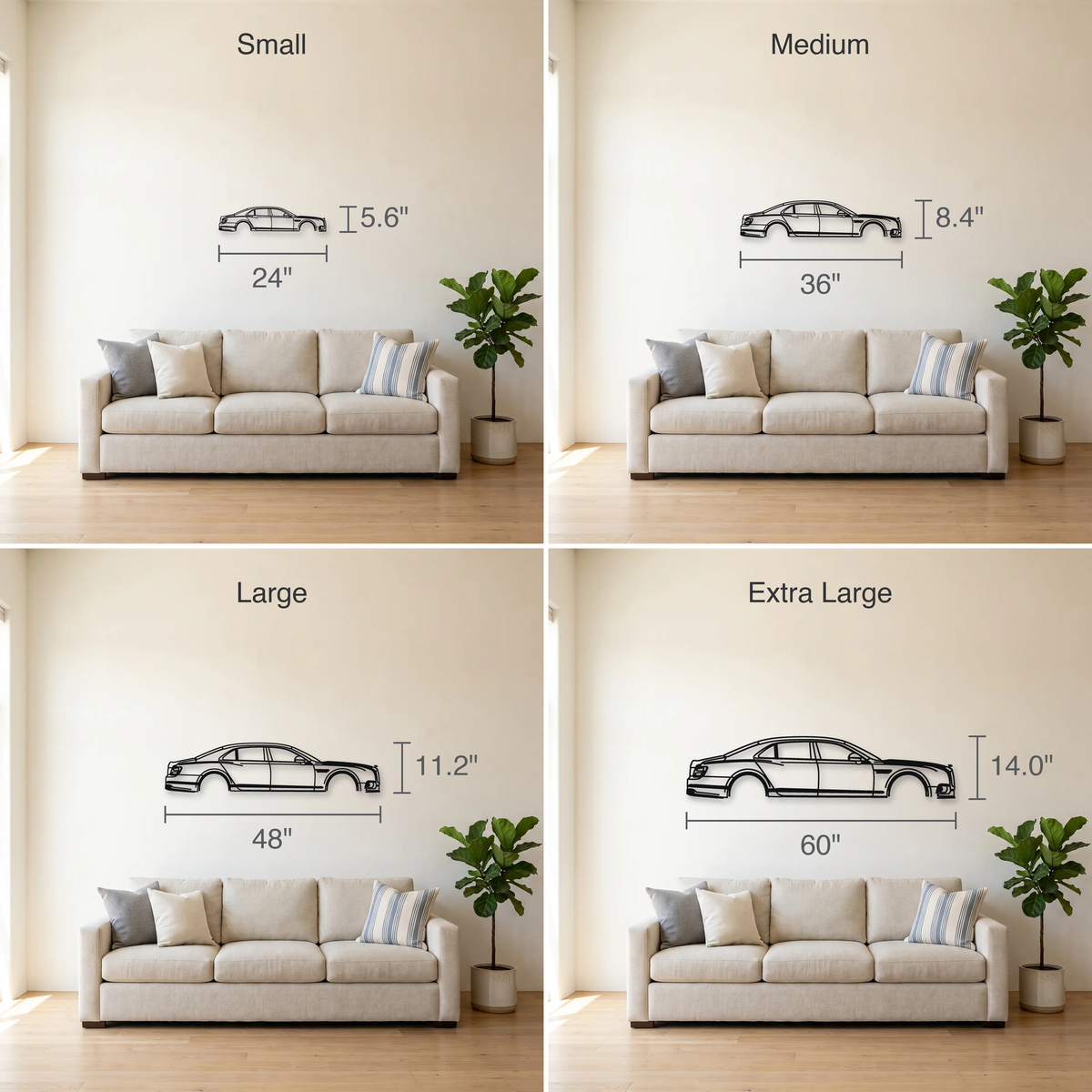 2022- Bentley Flying Spur Speed size guide — all four sizes to scale