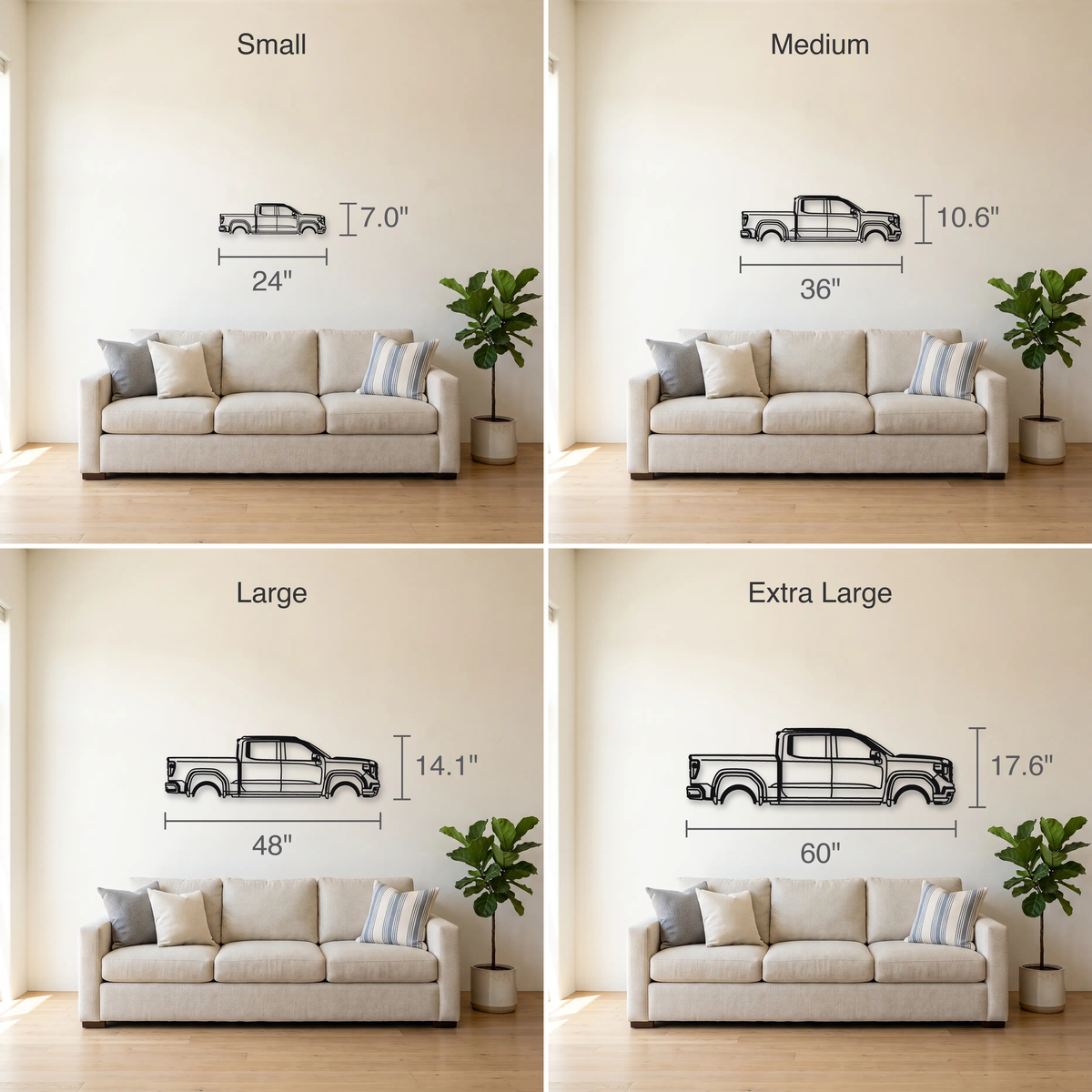2022- GMC Sierra AT4X / Canyon AT4X T1XX size guide — all four sizes to scale