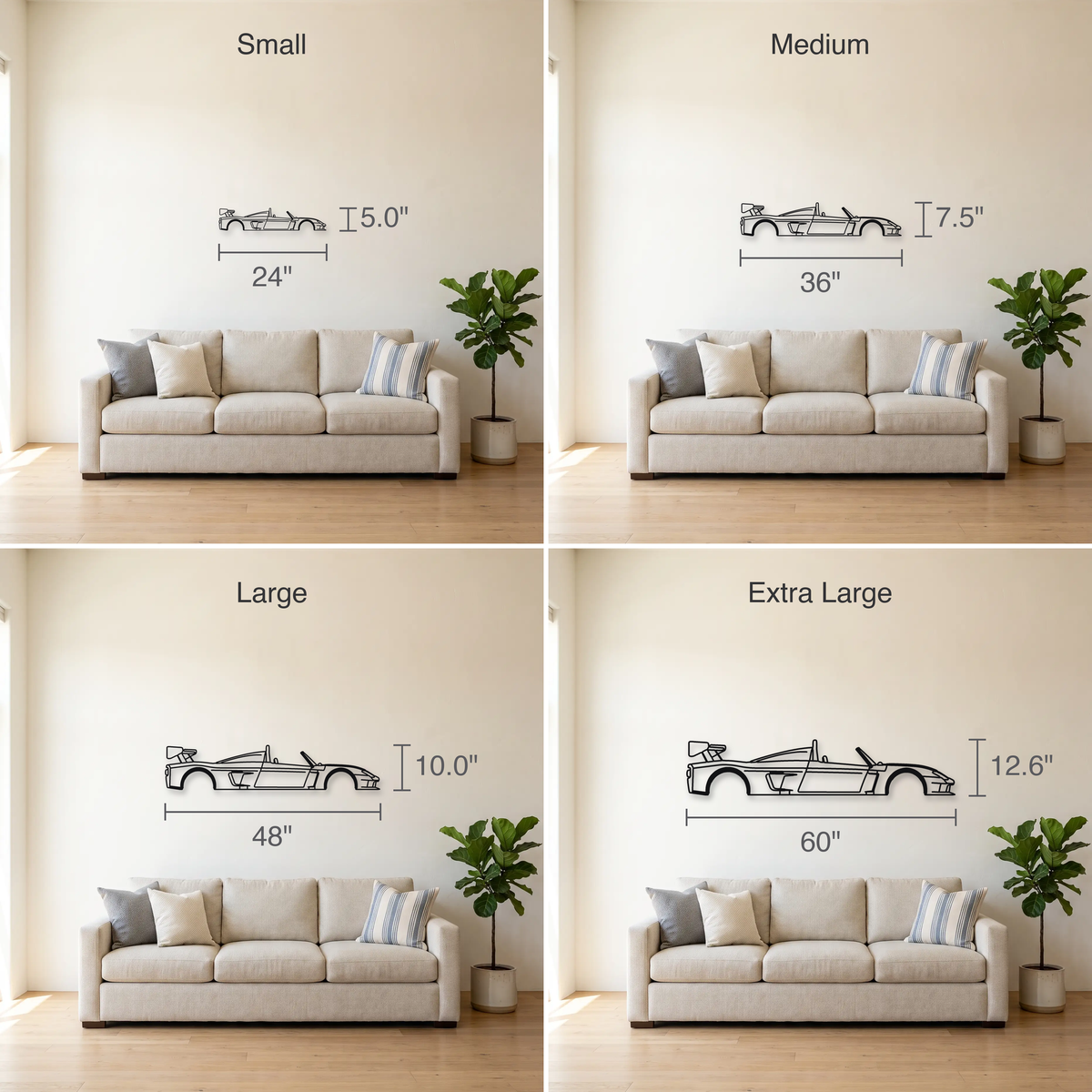 2010- Radical SR3 XX / RXC Turbo size guide — all four sizes to scale