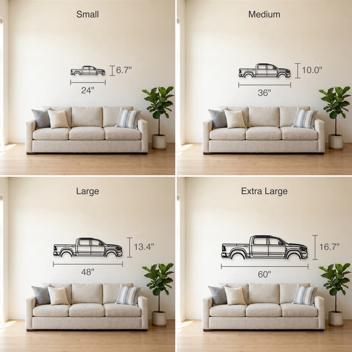 2024 Ram 1500 TRX Final Edition DT size guide — all four sizes to scale