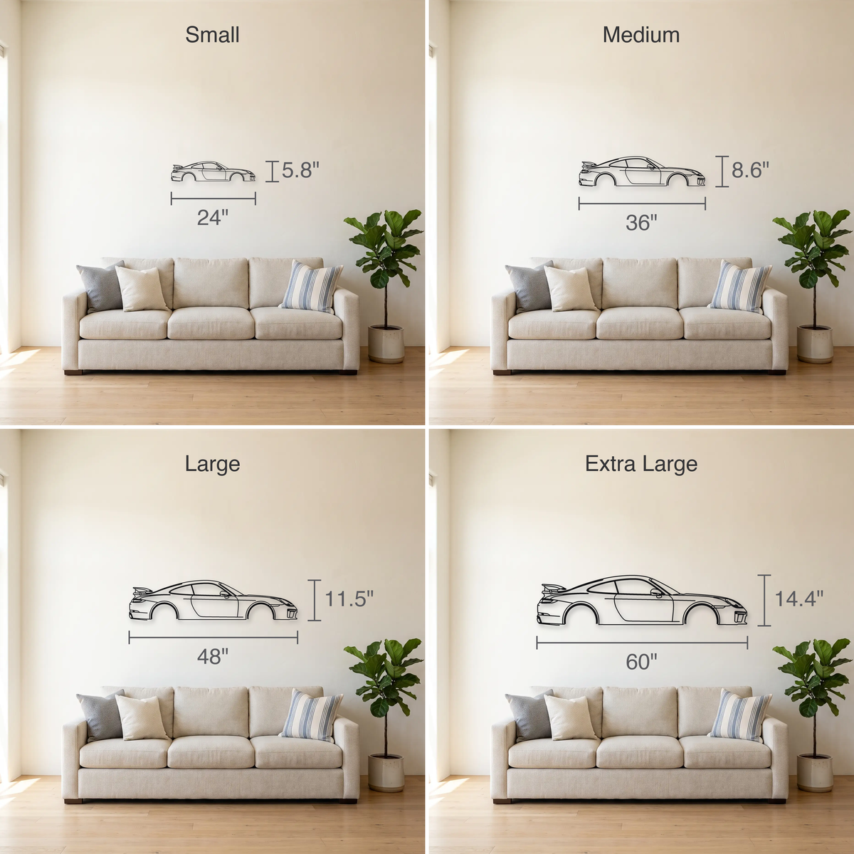 2018 RUF SCR size guide — all four sizes to scale