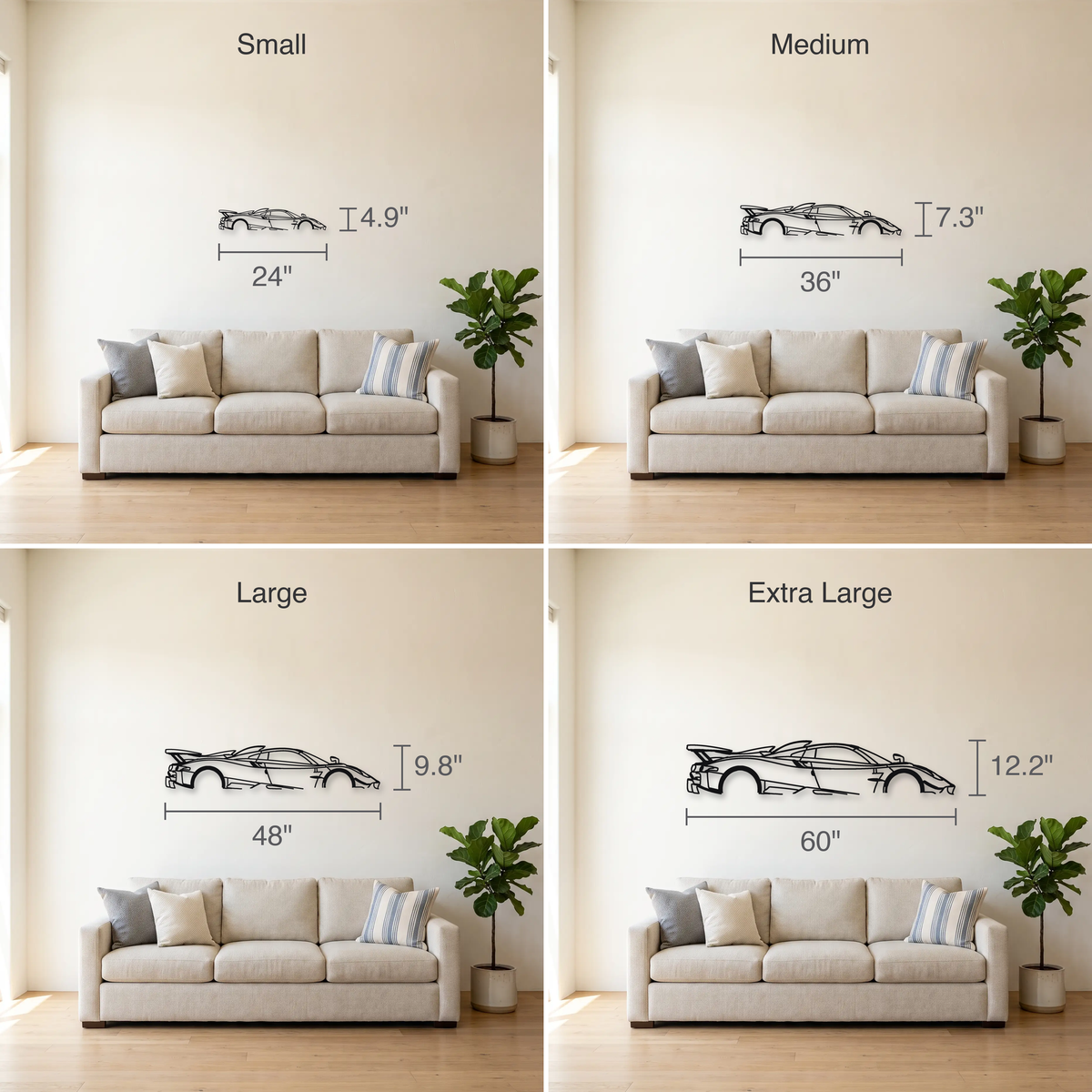 2021 Pagani Huayra Tricolore size guide — all four sizes to scale