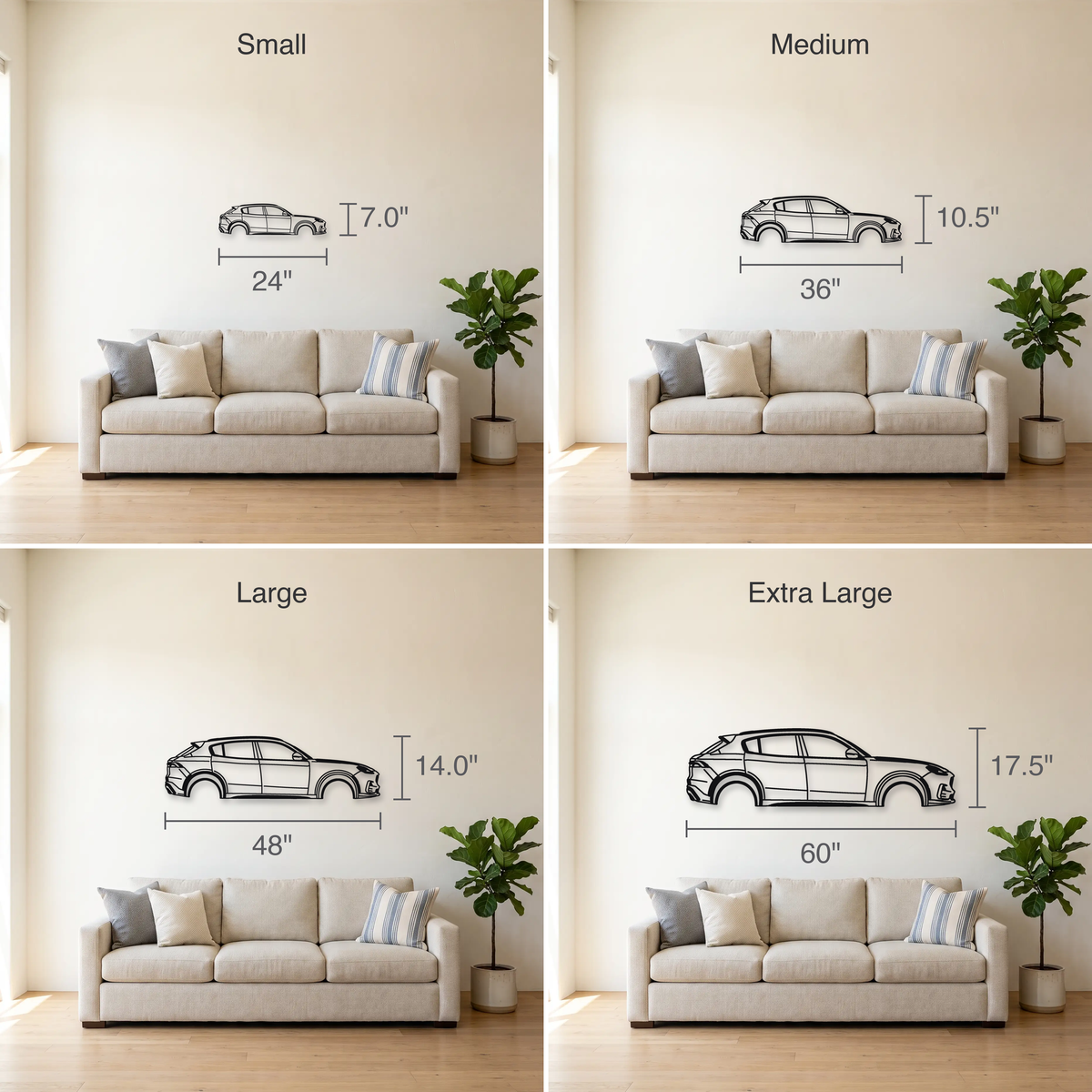 2023- Maserati Grecale Trofeo size guide — all four sizes to scale