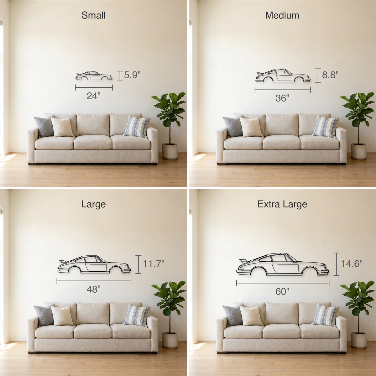 1978 RUF SCR size guide — all four sizes to scale