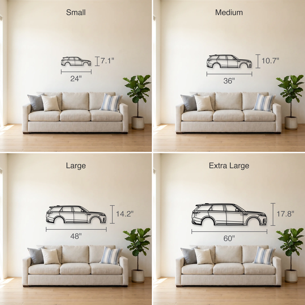 2024- Land Rover Range Rover Sport SV L461 size guide — all four sizes to scale