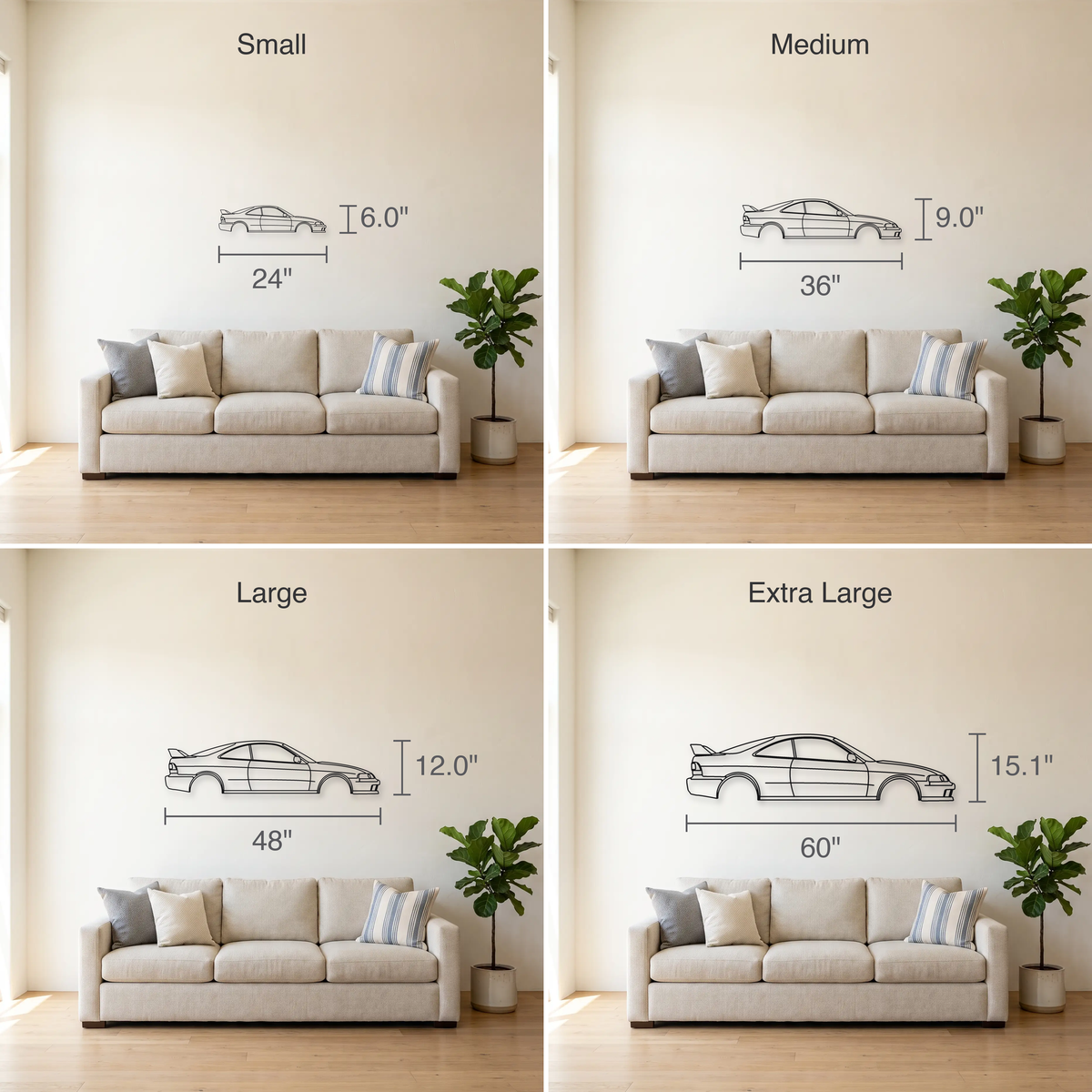 Honda Integra Type R DC2 size guide — all four sizes to scale