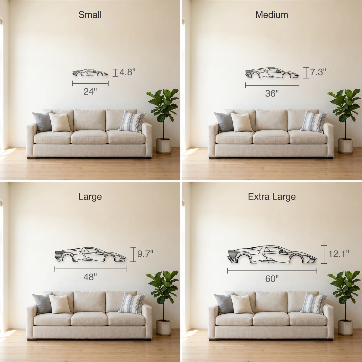 Ferrari Daytona SP3 size guide — all four sizes to scale