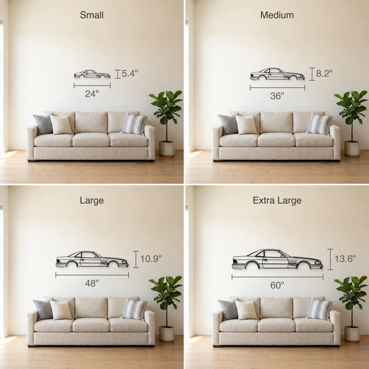 Mercedes-Benz SL 73 AMG R129 size guide — all four sizes to scale