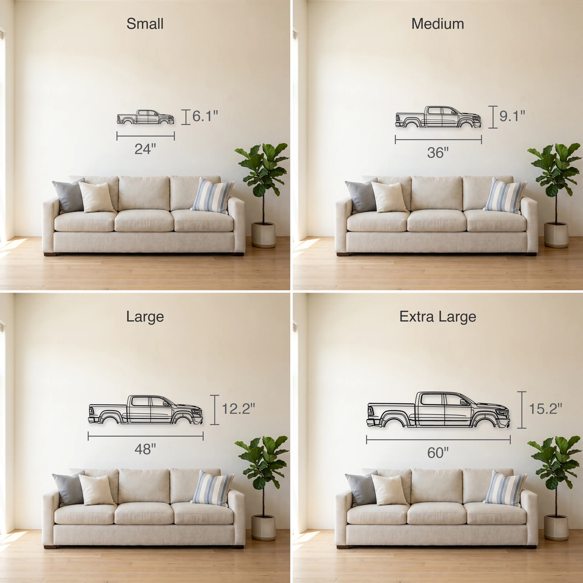 Ram 1500 TRX size guide — all four sizes to scale