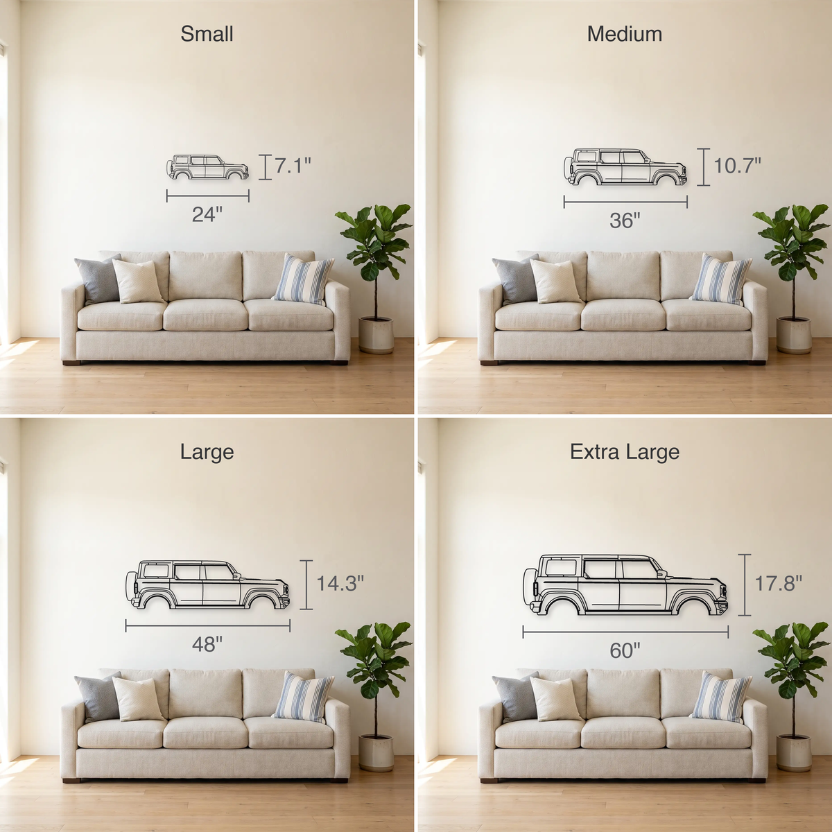 2021+ Ford Bronco size guide — all four sizes to scale