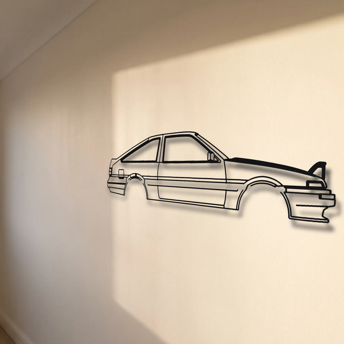 Toyota Sprinter Trueno AE86 floating mount drop-shadow detail