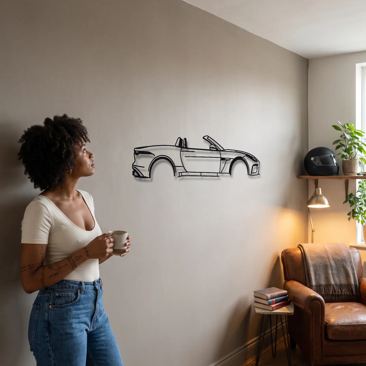 2016-20 Jaguar F-Type SVR Convertible X152 metal wall art shown to scale beside a person