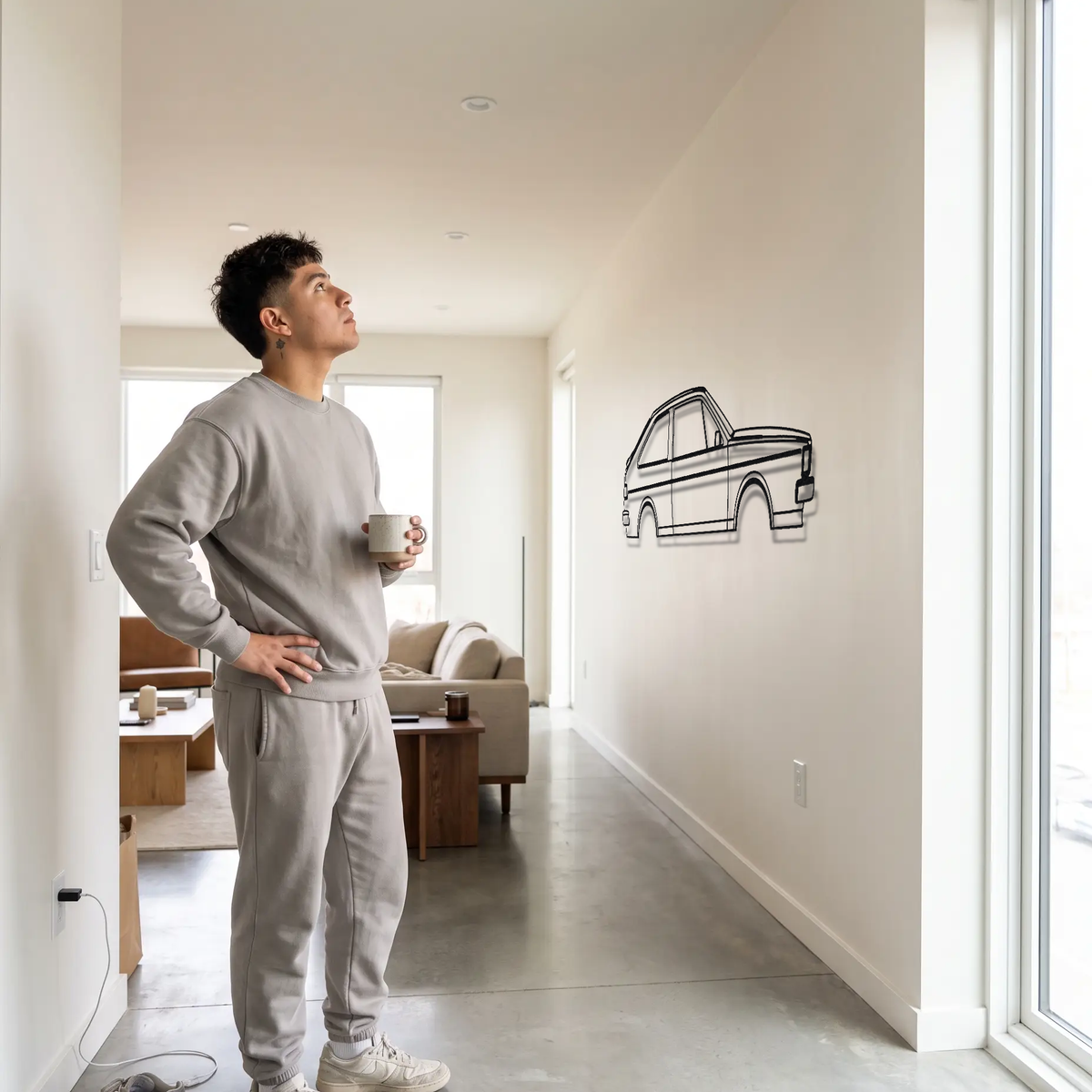 Volkswagen Scirocco MK2 metal wall art shown to scale beside a person