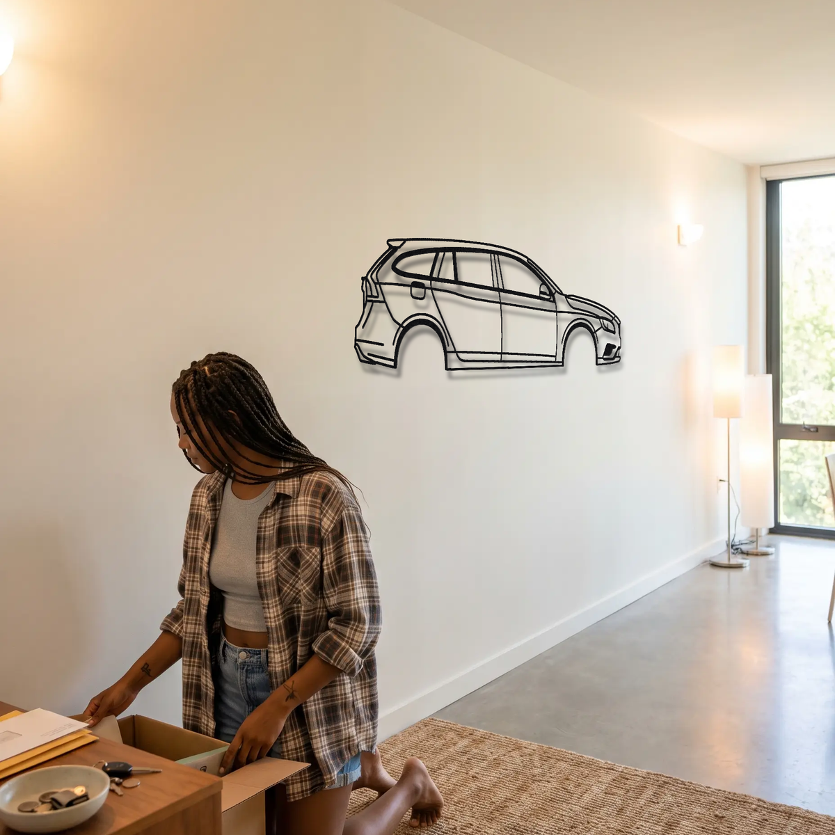 2014-16 Volvo V60 Polestar / S60 Polestar metal wall art shown to scale beside a person
