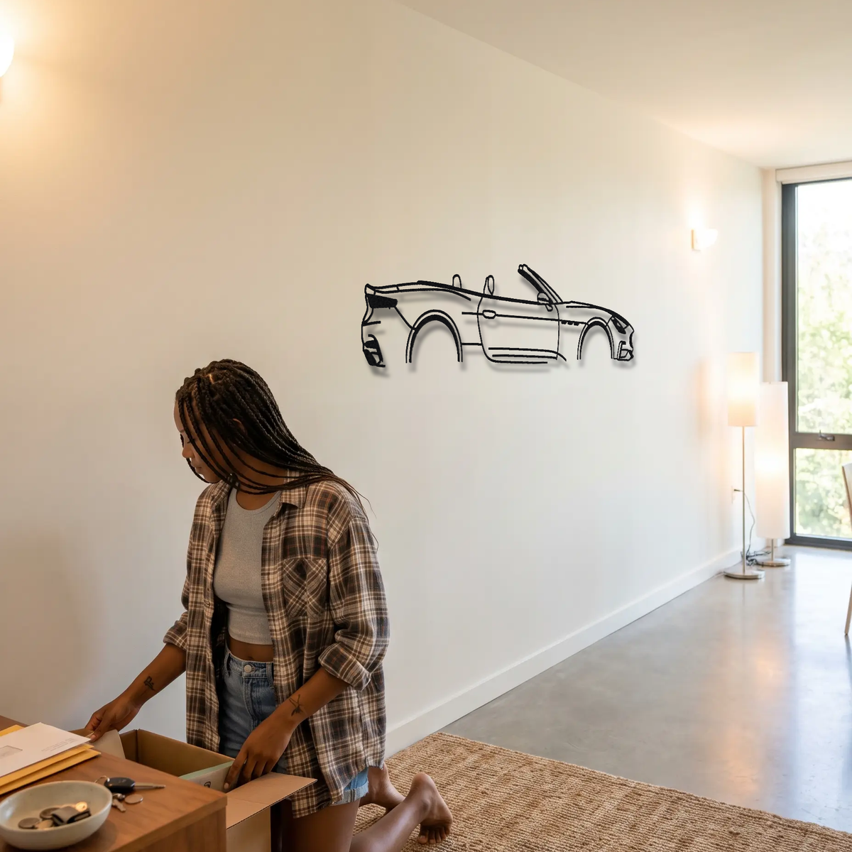 2024- Maserati GranCabrio Trofeo M189 metal wall art shown to scale beside a person