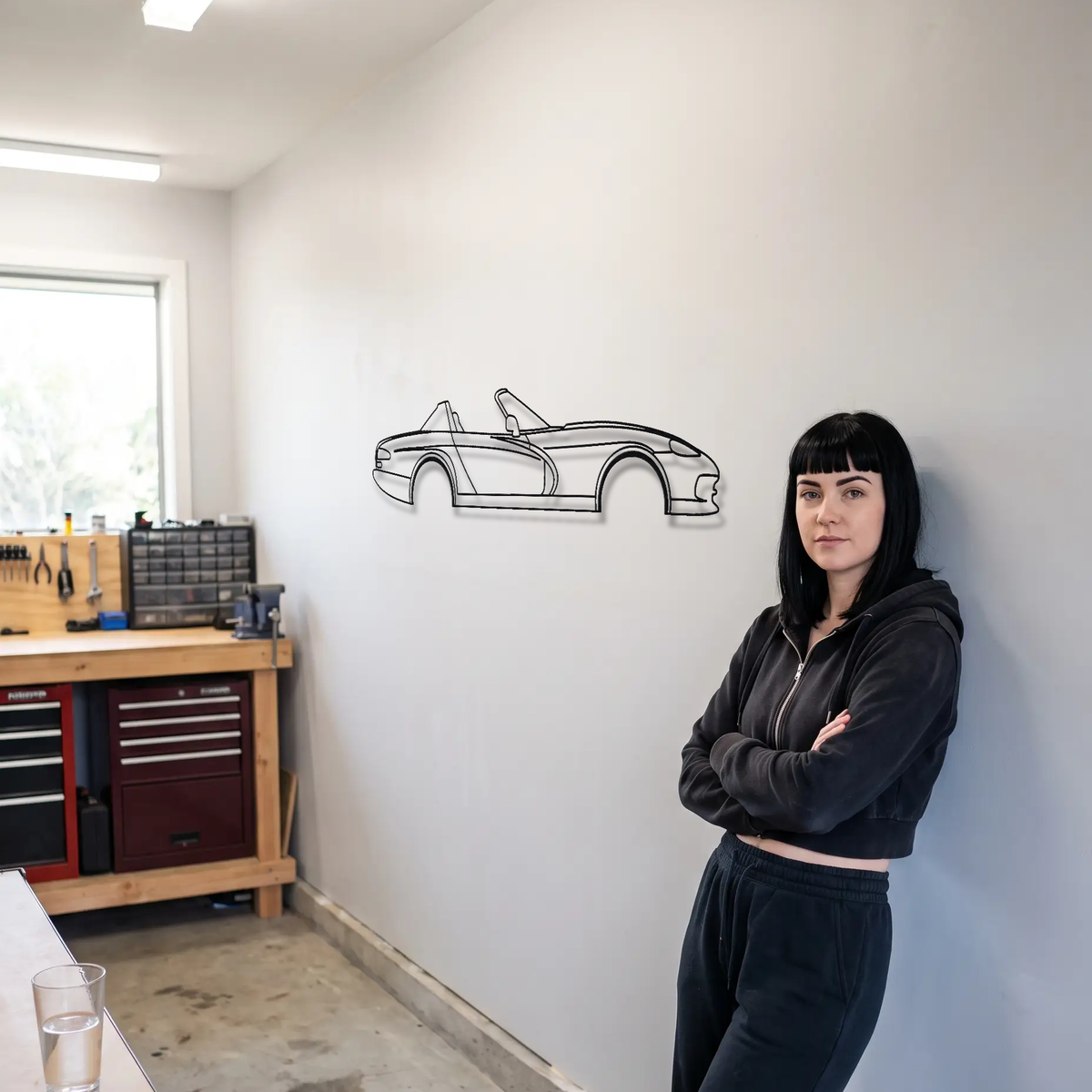 Dodge Viper RT/10 metal wall art shown to scale beside a person