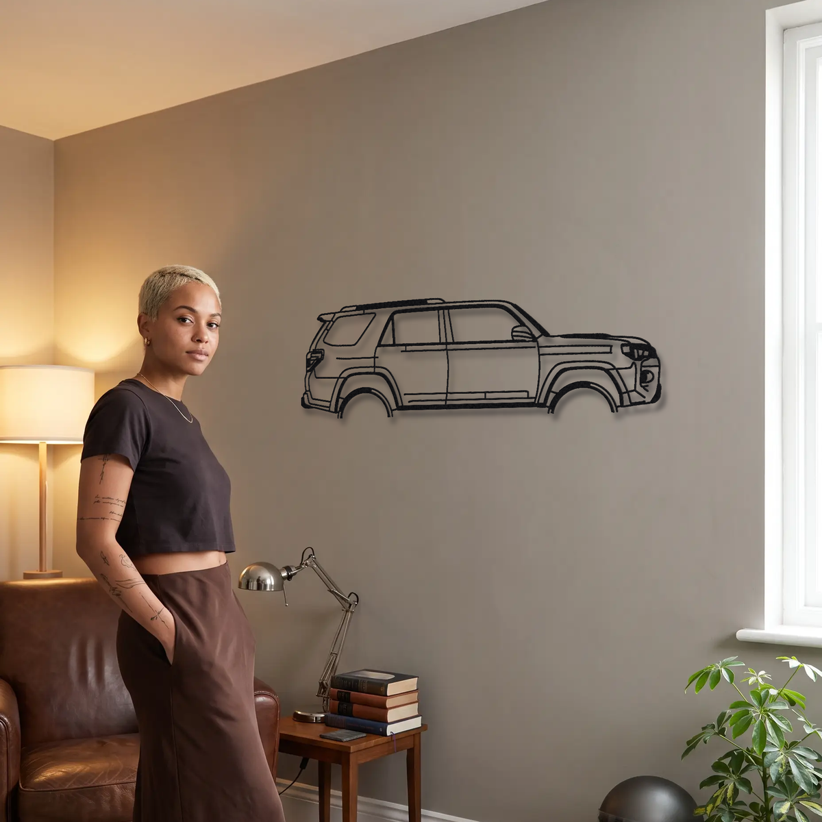 2015- Toyota 4Runner TRD Pro N280/N300 metal wall art shown to scale beside a person