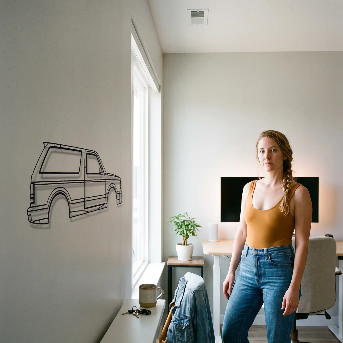GMC Typhoon metal wall art shown to scale beside a person