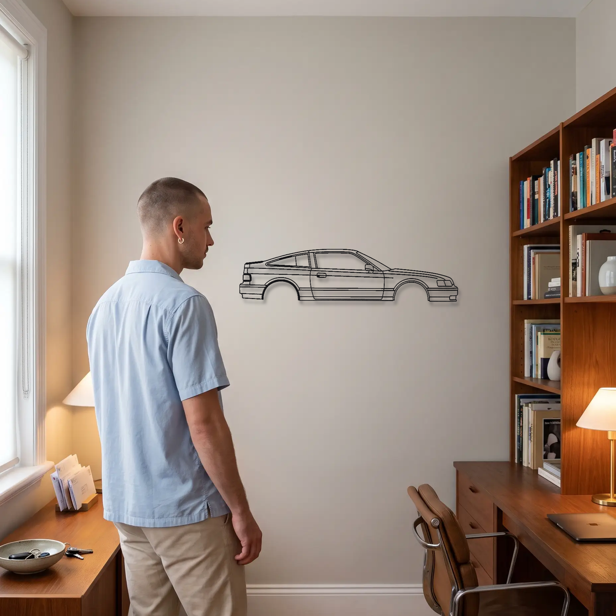 Honda CRX Si Gen 2 EF metal wall art shown to scale beside a person