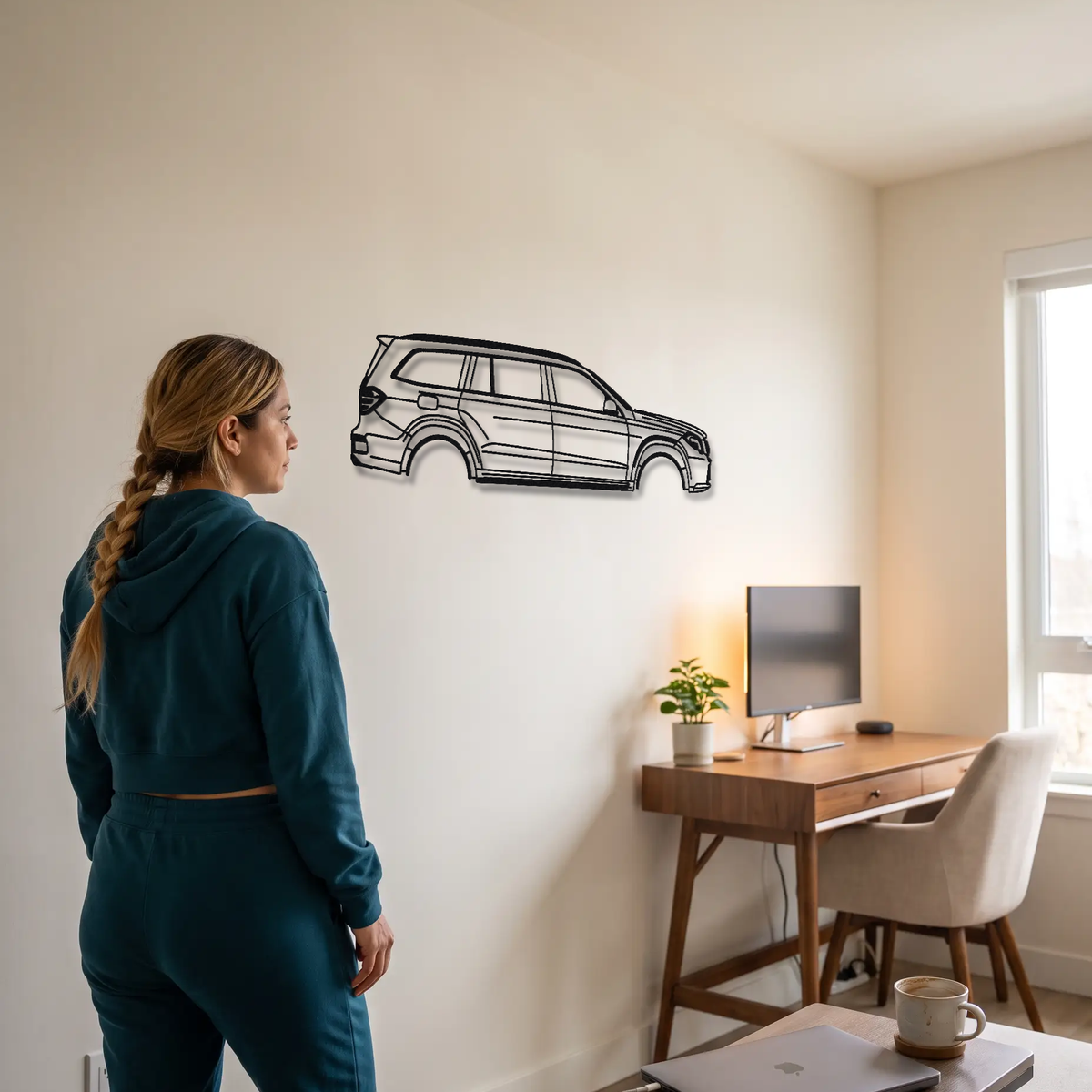 2013- Mercedes-AMG GLS 63 / GL 63 AMG X166/X167 metal wall art shown to scale beside a person