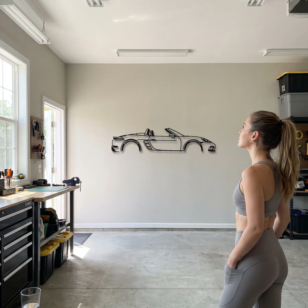 2020- Porsche 718 Boxster GTS 4.0 982 metal wall art shown to scale beside a person