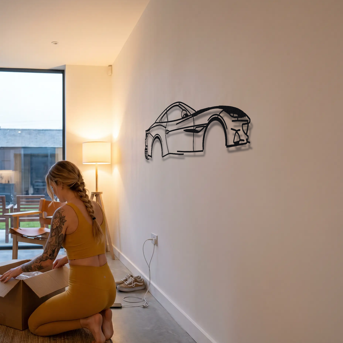 2021-23 Ferrari Portofino M F164 metal wall art shown to scale beside a person