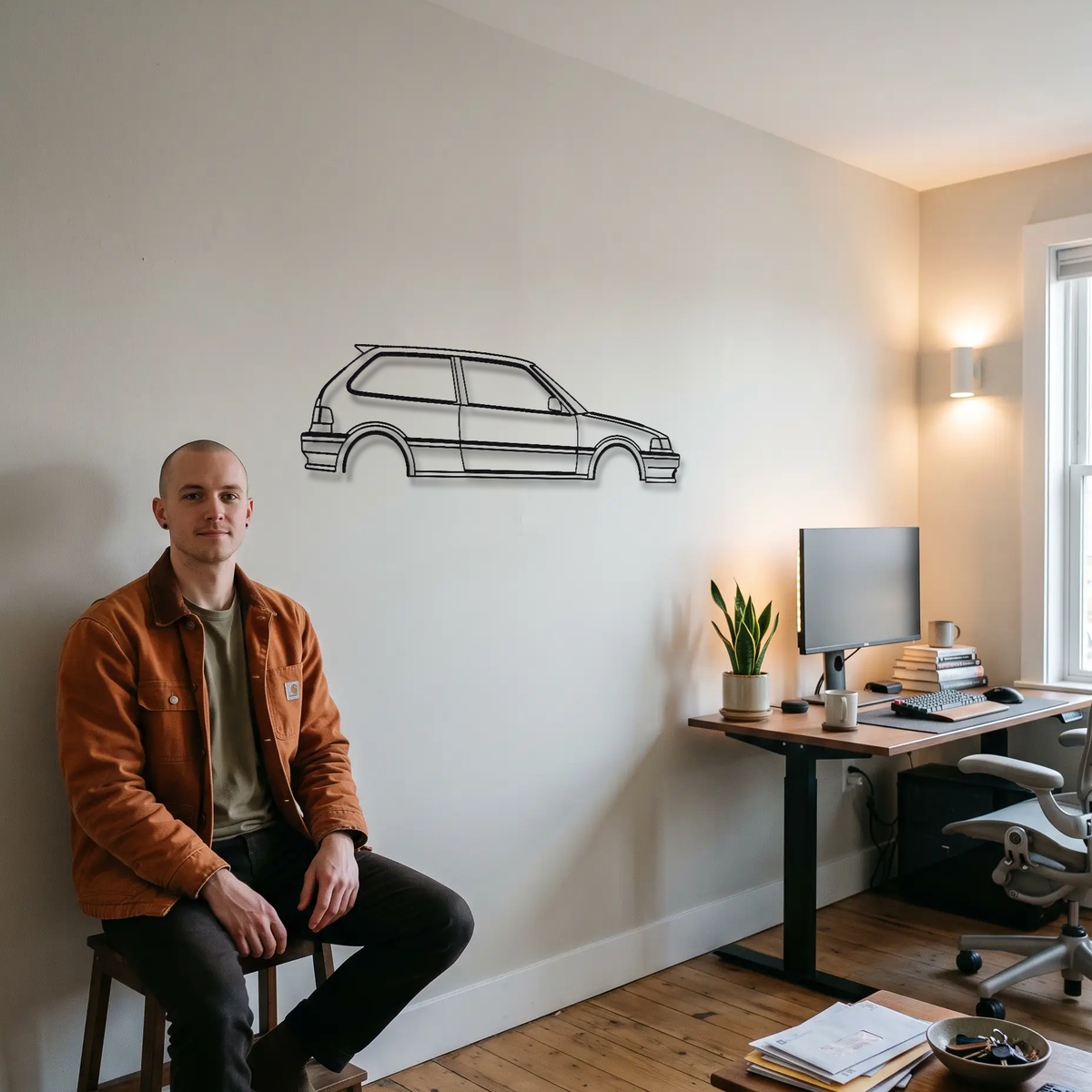 Honda Civic Si Gen 4 EF metal wall art shown to scale beside a person