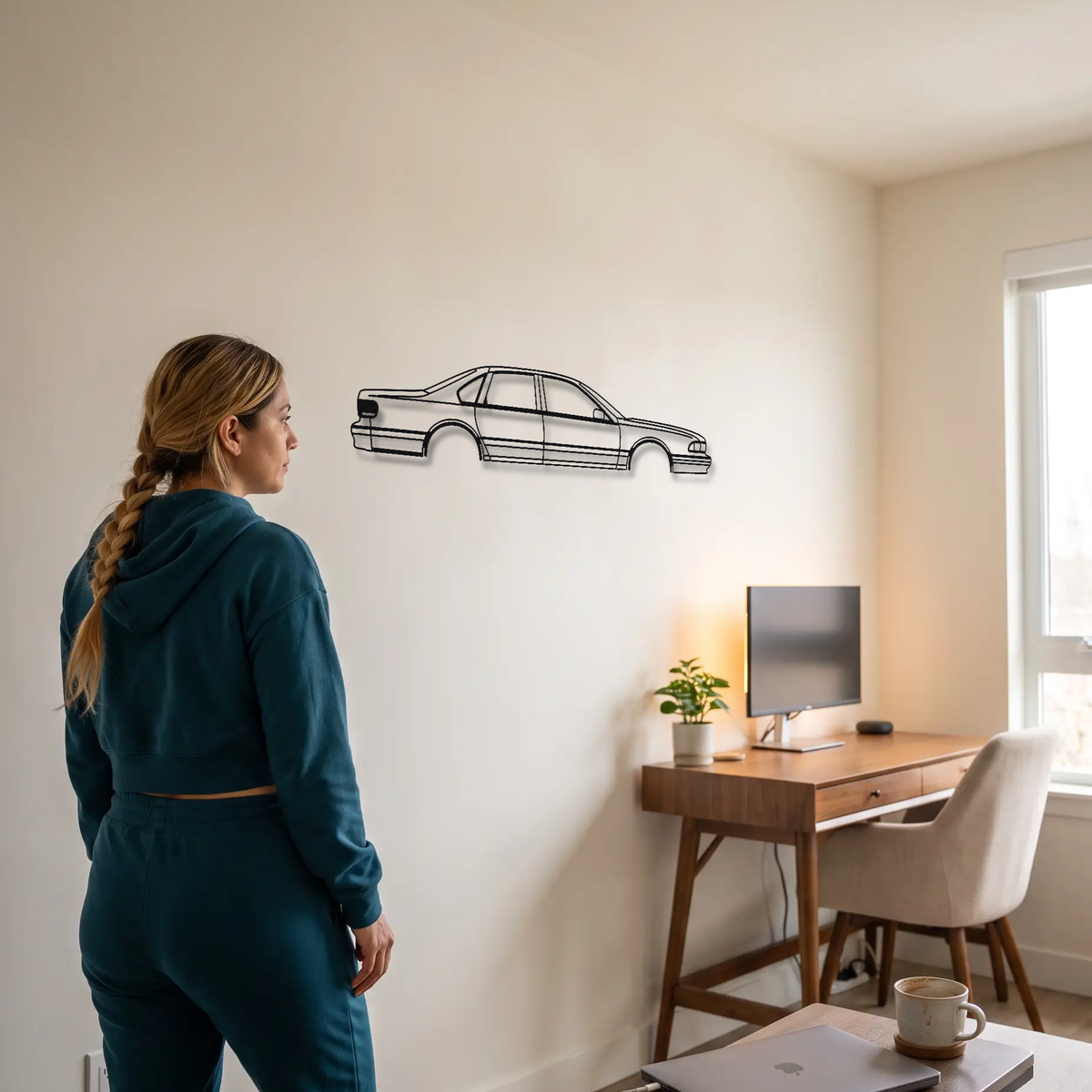 1994-1996 Chevrolet Impala SS metal wall art shown to scale beside a person